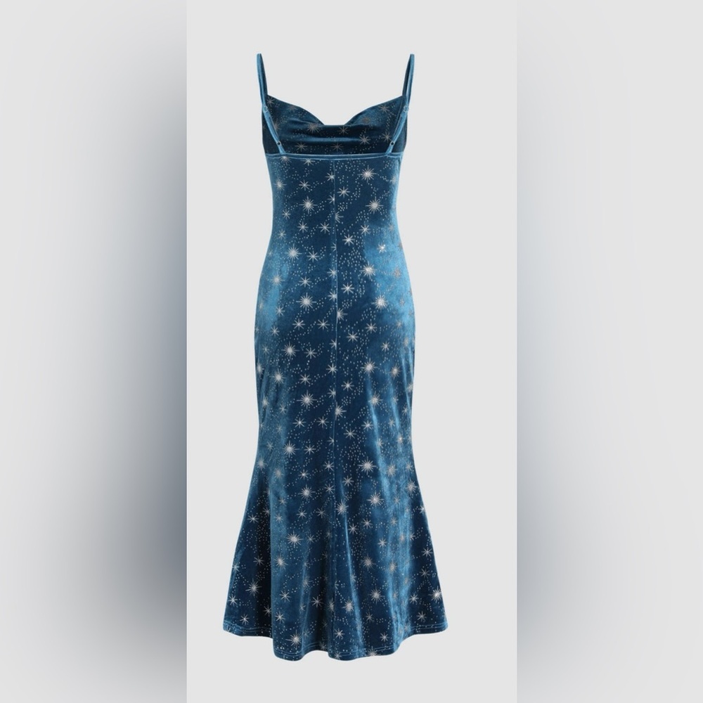 Velvet Cowl Neck Star Pattern Mermaid Maxi Dress
